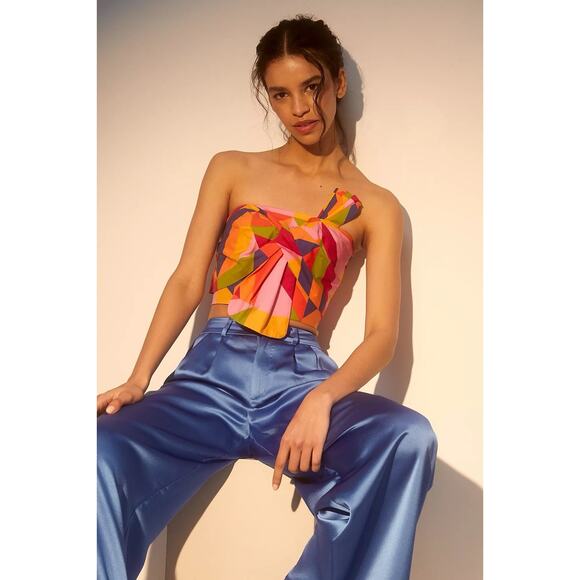 Farm Rio Anthropologie Bandeau Multicolor Geometric Top Boho NEW Womens Large - Picture 1 of 8